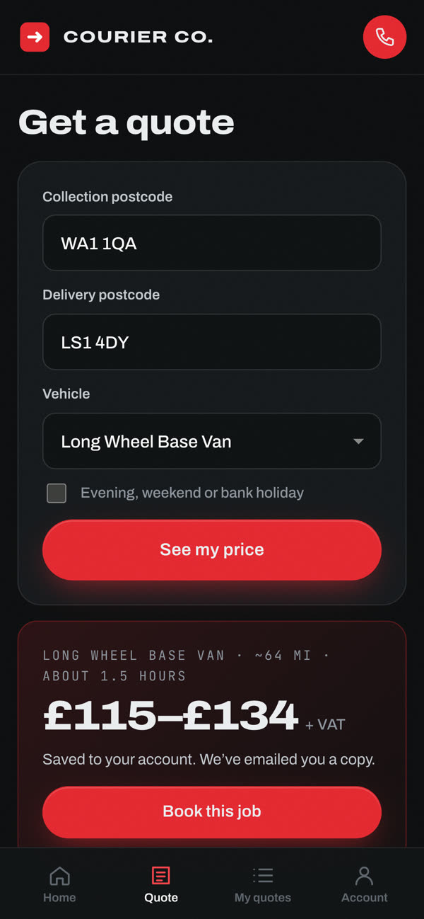 App quote screen with a Book this job button