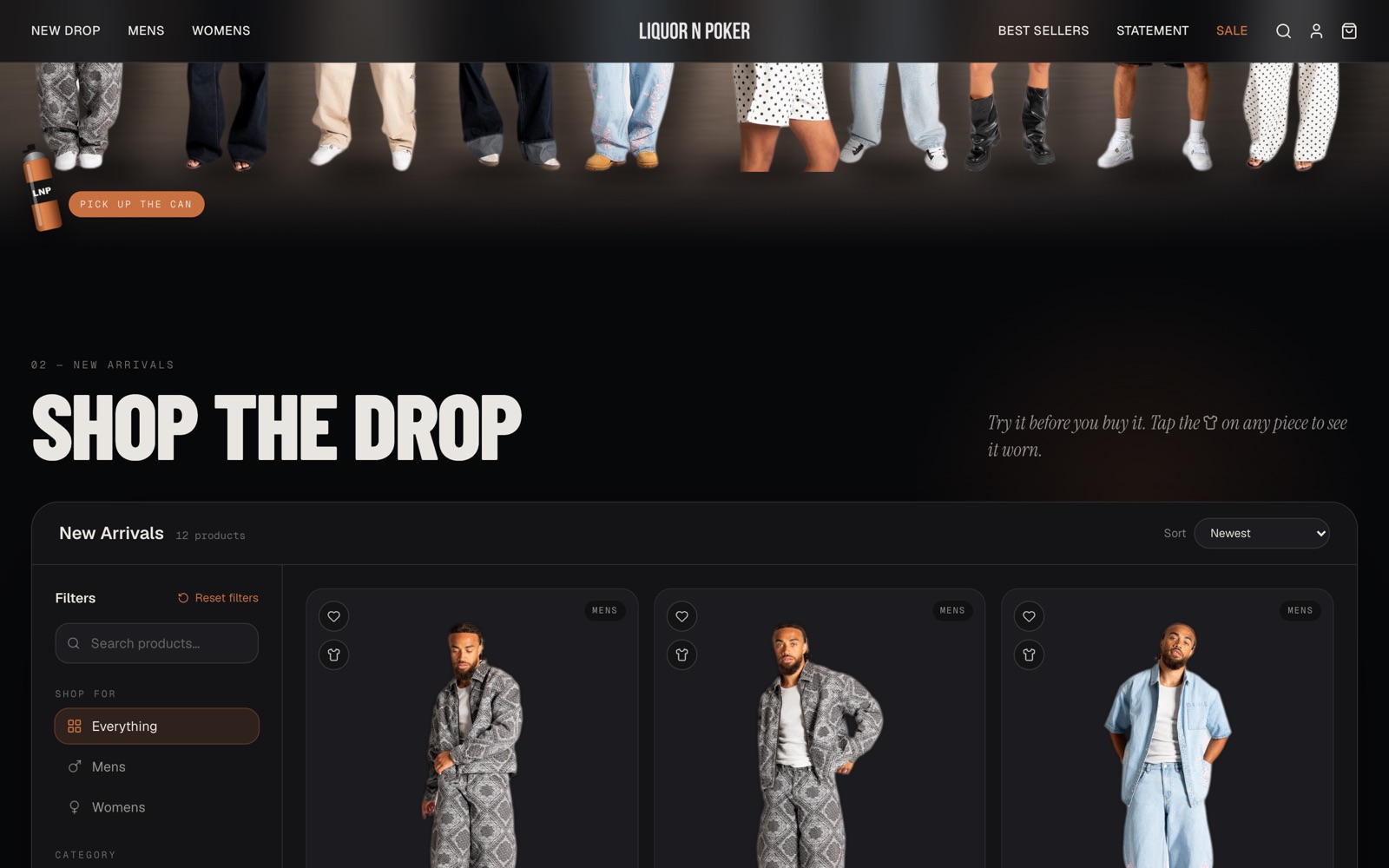 Shop the drop header with clean cut-outs of models on a dark background