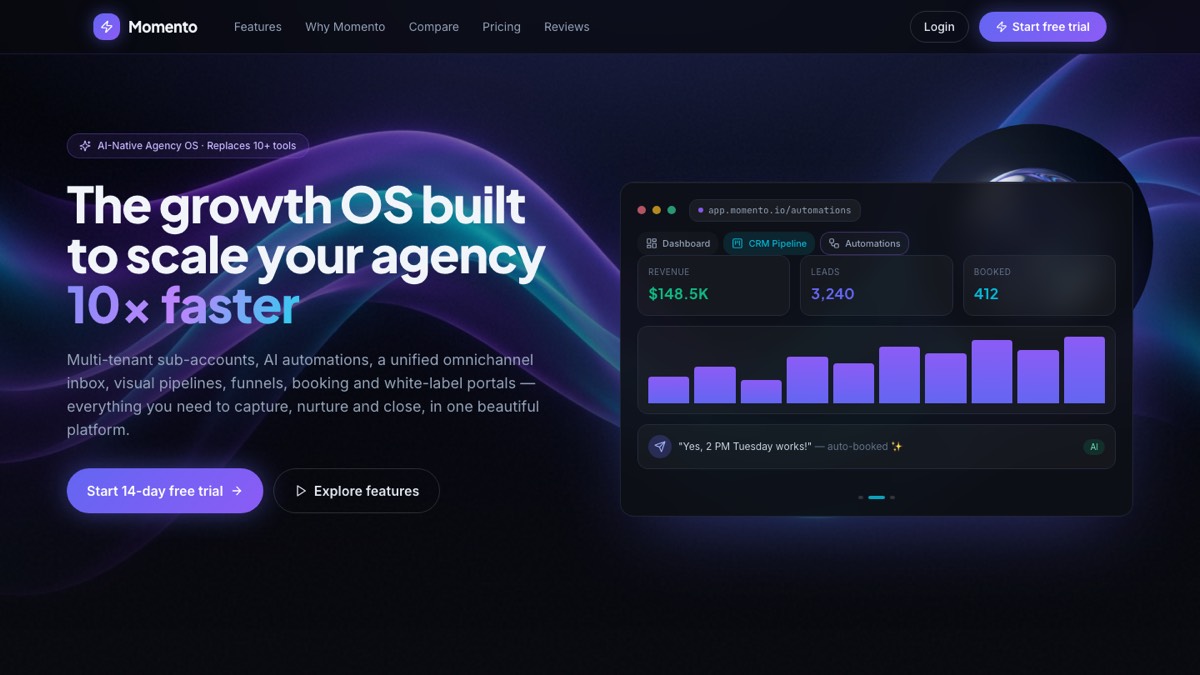 Momento CRM homepage